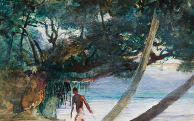 JOHN LA FARGE Reminiscence of Sunset, Tahiti, near Tautira. Watercolor and gouache on...