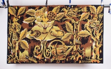 Jean Claude Bissery mid century Autumn wool tapestry on a jacquard metier
