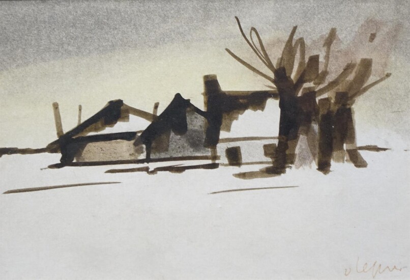 Johan Hendrik van Ieperen (1909-1995), Boerderij in sneeuwlandschap, gesigneerd r.o., aquarel, 12...