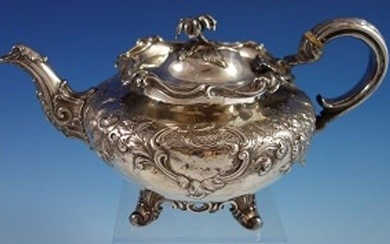 John Emes English Sterling Silver Tea Pot with Repoussed Flowers c. 1806