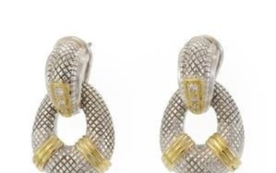 Judith Ripka Diamond 18k Yellow Gold Sterling Silver Oval Dangle Earrings