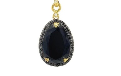 Judith Ripka Diamond Pendant 18k Yellow Gold Black Onyx Pear Shape