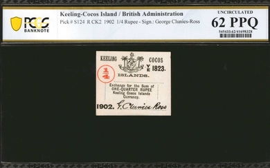 KEELING COCOS. British Administration. 1/4 Rupee, 1902. P-S124. PCGS Banknote Uncirculated 62 PPQ.