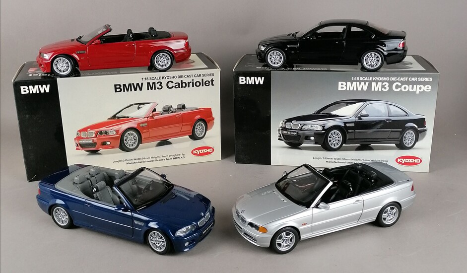 KYOSHO - QUATRE BMW échelle 1:18 : 2x M3 Cabriolet 1x M3 coupé 1x 328i...
