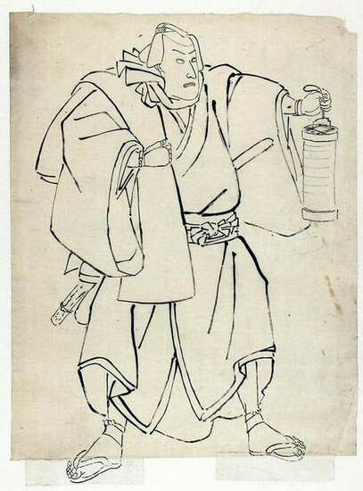 Kabuki actor in the role of a samurai holding a lantern