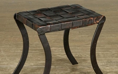 Klismos style leather strapped iron stool