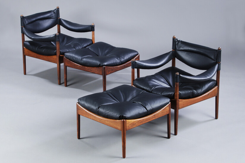 Kristian Solmer Vedel. A pair of 'Modus' lounge chairs with matching rosewood footstools (4)