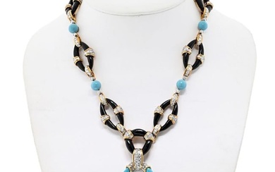 Kutchinsky Platinum & 18K Yellow Gold Turquoise Onyx And Diamond Necklace