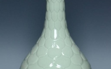 LARGE CARVED CELADON VASE QIANLONG MARK AND PERIOD