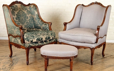 LARGE PAIR LOUIS XV STYLE BERGERE CHAIRS C.1950