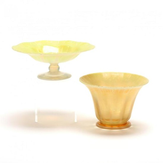 L.C. Tiffany, Two Pieces of Pastille Art Glass