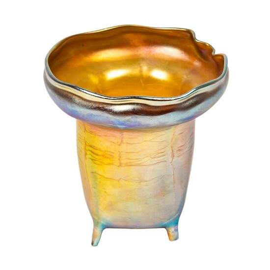 LCT Tiffany Gold Favrile Iridescent Art Glass Vase