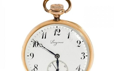 LONGINES lepine watch, in gold. White dial, Arabic numerals, cathedral hands.Seconds subdial at 6.