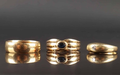 LOT of three gold and stone rings, gross weight 12.4...