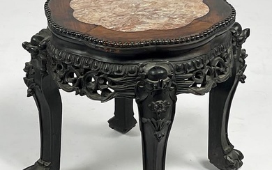 LOW CHINESE CARVED HARDWOOD STAND