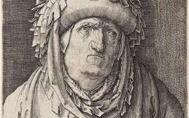 LUCAS VAN LEYDEN Old Man with Grapes. Engraving, circa 1523. 114x82 mm; 4...