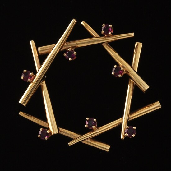 Ladies' Gold and Ruby Circle Brooch