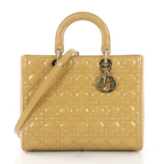 Lady Dior Handbag Cannage Quilt Patent Large Yellow