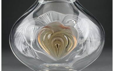 Lalique Clear and Amber Glass Tresses Vase, 1998