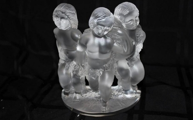 Lalique "Luxembourg" Frosted Crystal Trio Cherubs