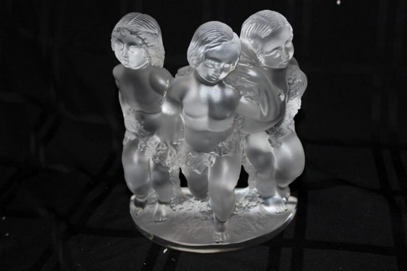 Lalique "Luxembourg" Frosted Crystal Trio Cherubs