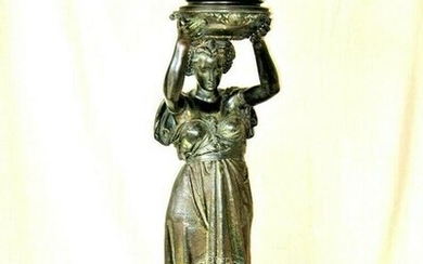 Large Antique Art Nouveau Lady Figurative Lamp Post