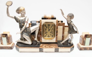Large Art Deco mantle / table clock with lady holding...