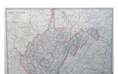 Large Original Antique Map of West Virginia, USA,...