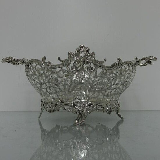 Large Sterling Silver Victorian Pierced Dish London