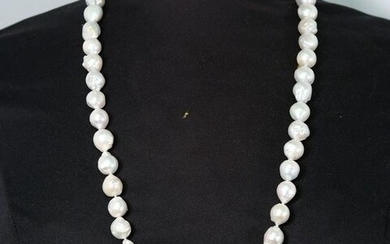 Large White Baroque Pearl & Rhinestone Necklace