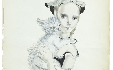 Léonard Tsuguharu FOUJITA 1886-1968 Petite fille au chat - 1950
