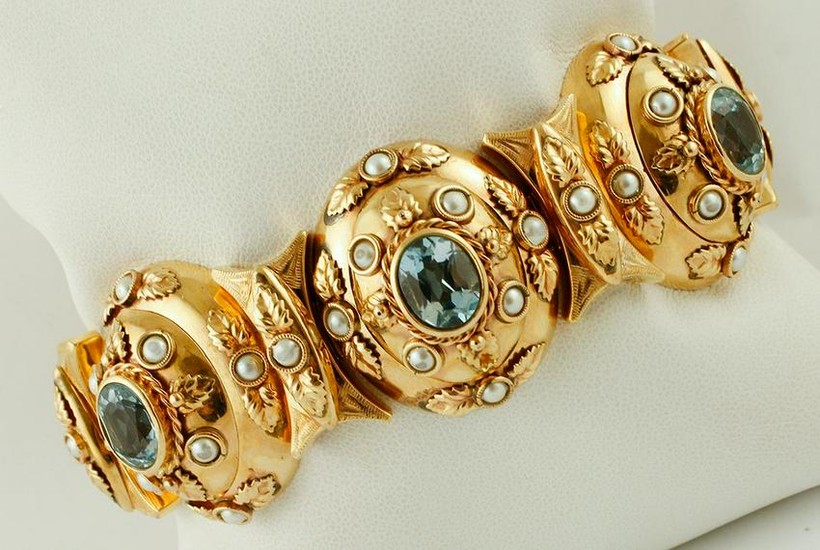 Light Blue Topaz, Pearl, Rose Gold 1950s Bracelet