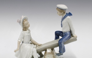 Lladro seesaw figure group, 24cm together