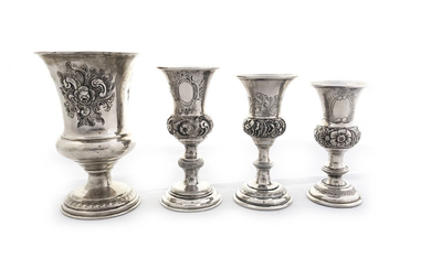 Lot of 4 19th century "Altwien" 13 silver goblets,...