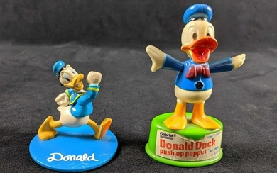 Lot of Two Vintage Disney Donald Duck Push Up Puppet