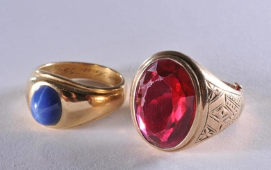 Lot of two gold rings. One 14k, with an oval blue star
