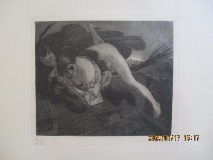 Louis Moe: “Til Bloksbjerg” 1901. Signed Louis Moe, Opus 8, no. XXI. Etching. Sheet size 53×65 cm. Unframed.
