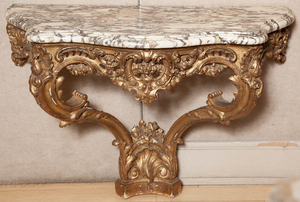 Louis XV Style Giltwood and Marble Top Console Table
