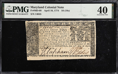 MD-68. Maryland. April 10, 1774. $4. PMG Extremely Fine 40.