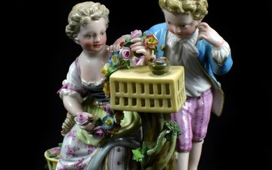 MEISSEN; a 19th century figure group of a young...