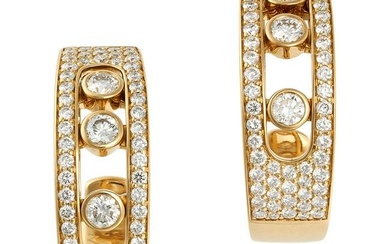 MESSIKA, A PAIR OF DIAMOND MOVE HOOP EARRINGS in 18ct yellow gold, each hoop earring set with three