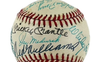 Mantle, DiMaggio, Williams, Aaron, Paige, and 14 More Superb Hall of Famers Signed Baseball JSA COA