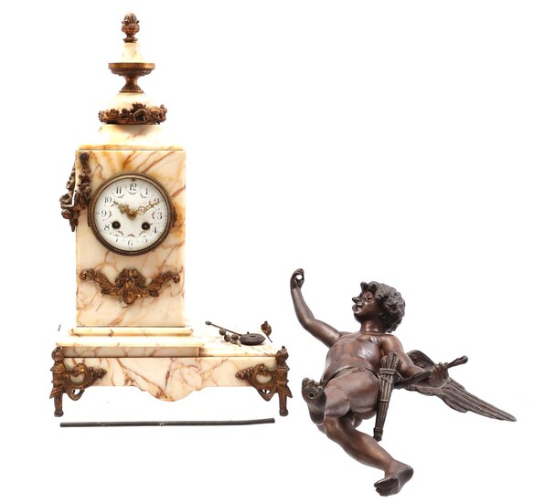 (-), Marble table clock with cherub, France late...