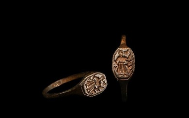 Medieval Bronze Ring with Standing Knight
