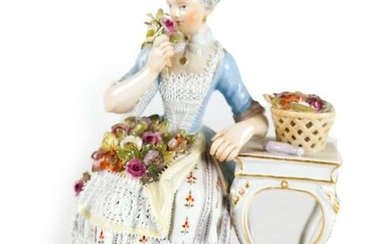 Meissen Lady at Table w/ Roses Porcelain