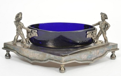 Meridian Silver-Plate Cobalt Insert Trinket Dish