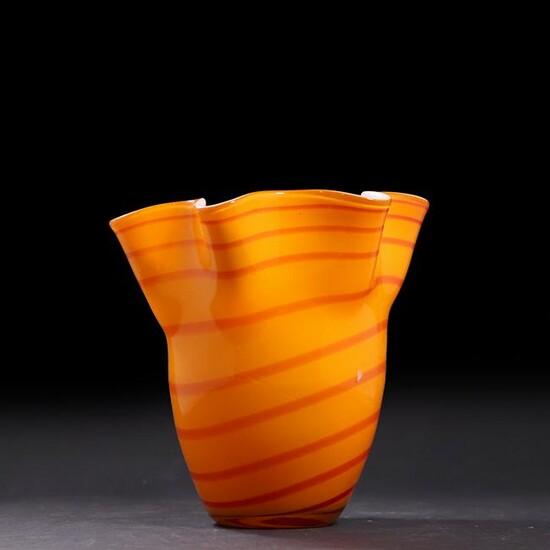 Mid-Century Modern Bright Orange Glass Swirl Vase