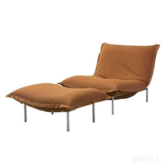Mid Century Style Adjustable Orange Chair, Ottoman