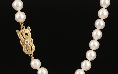 Mikimoto Pearl Necklace with 18K Diamond Clasp