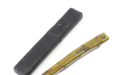 Militaria : a 19thC straight razor, the horn handle inscribe...